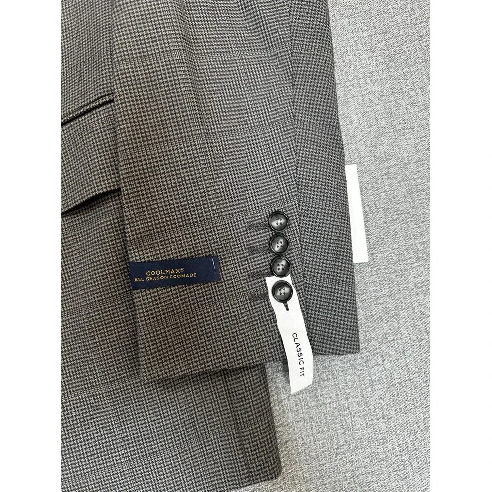 Stafford CoolMax EcoMade Mens  Gray Houndstooth Wool Blend Blazer Jacket Size40R